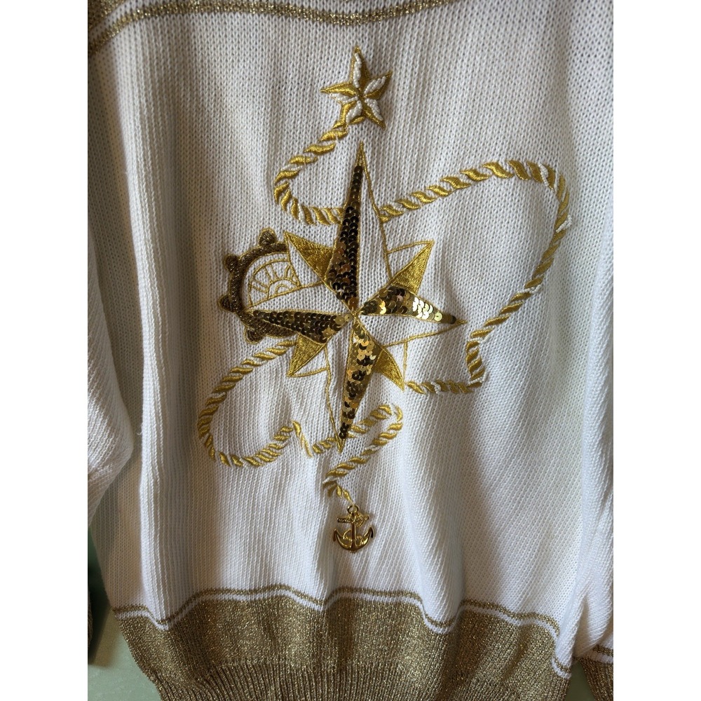 Madeleine angora blend sweater with a nautical compass rose and anchor Charm L - Picture 14 of 16